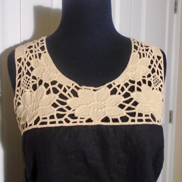 LOFT Crochet Black Linen Shift Dress 8 - Picture 3 of 6
